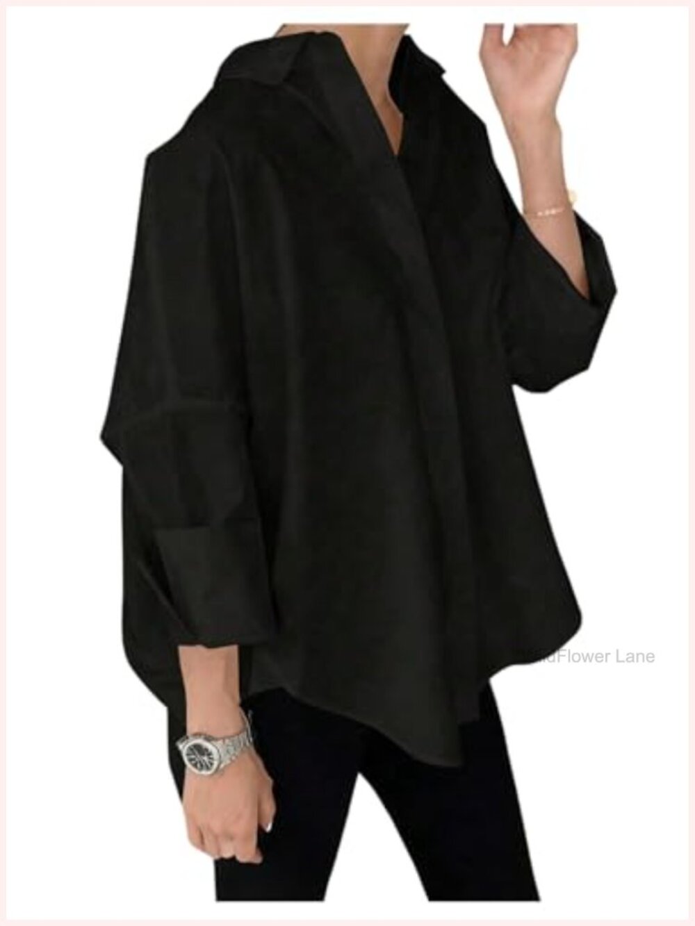 Womens Oversized Long Sleeve Button Down Blouse with Bell Sleeves